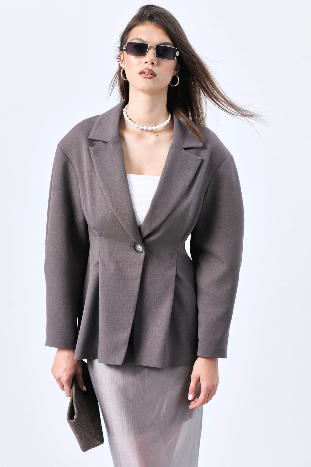 Жакет объемный 1212 серый баклажан