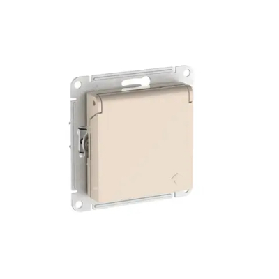 ATLASDESIGN РОЗЕТКА с заземлением со шторками с крышкой,16А,IP20, мех.,быстрозажим. клем., БЕЖЕВЫЙ