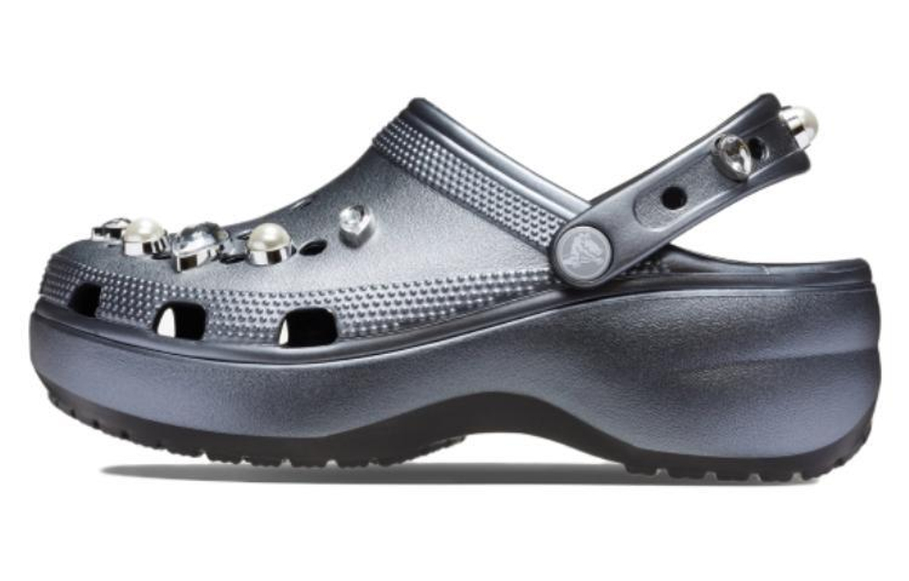 Crocs classic cloud crystal pearl non-slip wear-resistant comfortable all-match hole shoes women's silver black