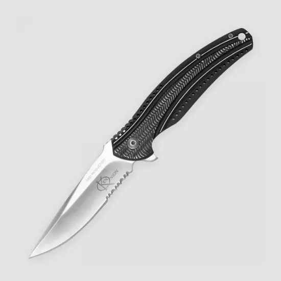 Складной нож CRKT Ripple Charcoal Stainless Handle Combo Edge CR/K405KXS c клинком из стали Acuto 440 (Acuto+) рукоять Stainless Steel 420J2