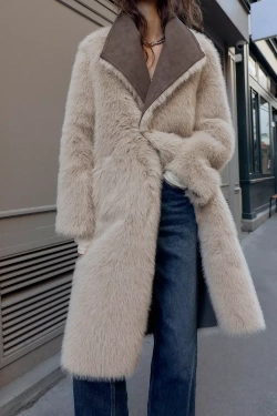 ZARA ДВУСТОРОННЕЕ ПАЛЬТО ИЗ ИСКУССТВЕННОГО МЕХА, СЕРО-КОРИЧНЕВЫЙ