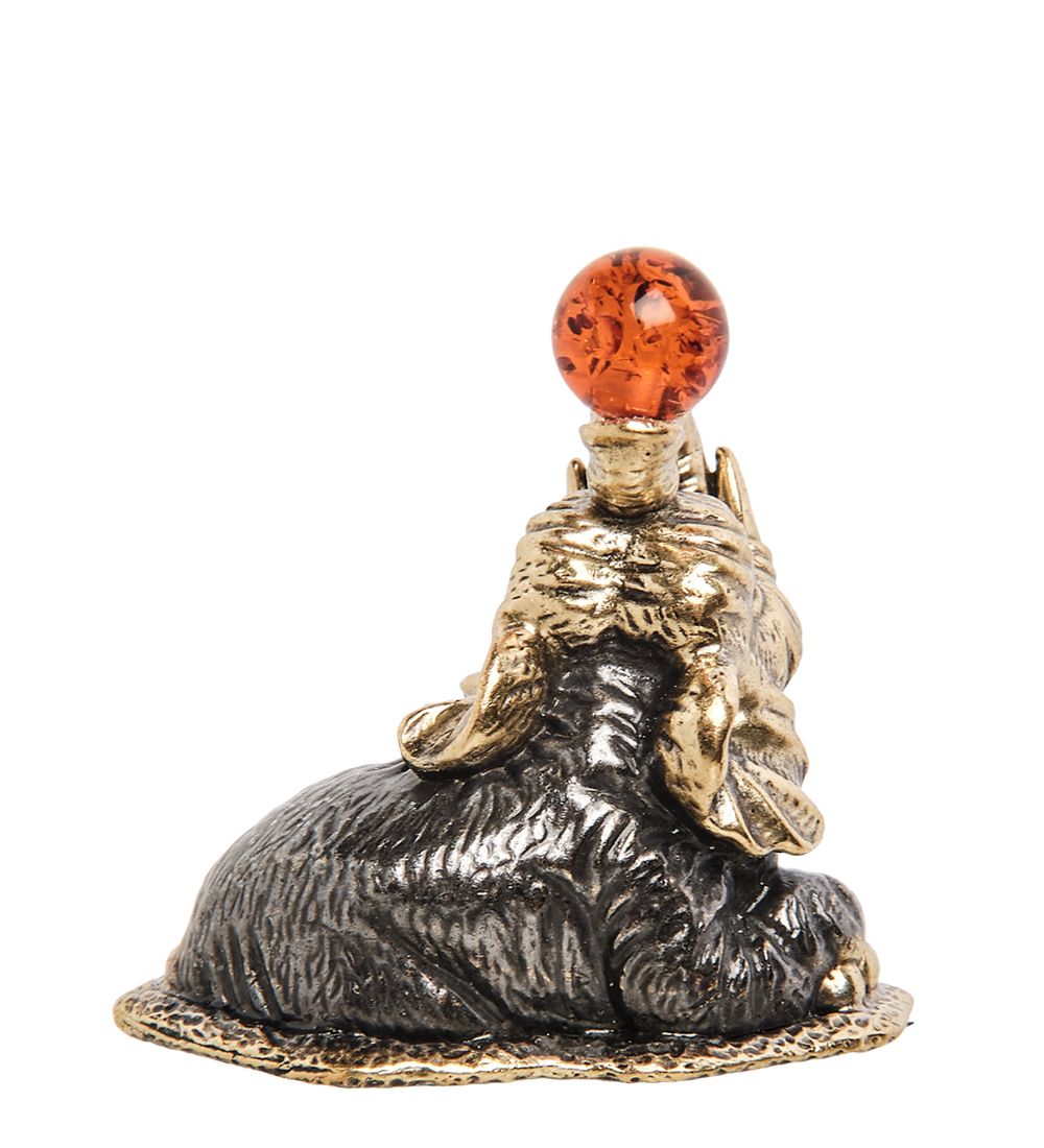 Народные промыслы AM-1766 Фигурка «Слон с шаром» (латунь, янтарь)