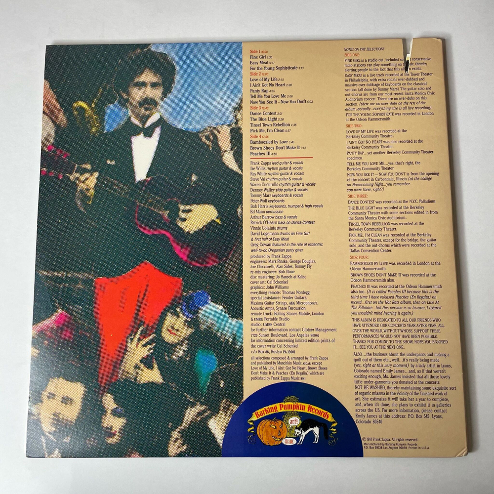 Винтажная виниловая пластинка LP Frank Zappa Tinsel Town Rebellion (USA 1981)