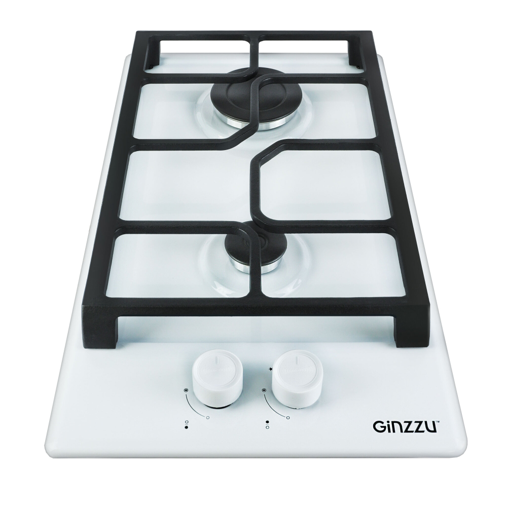 Газовая панель Ginzzu HCG-205, 2 конфорки, белая эмалированная рабочая поверхность