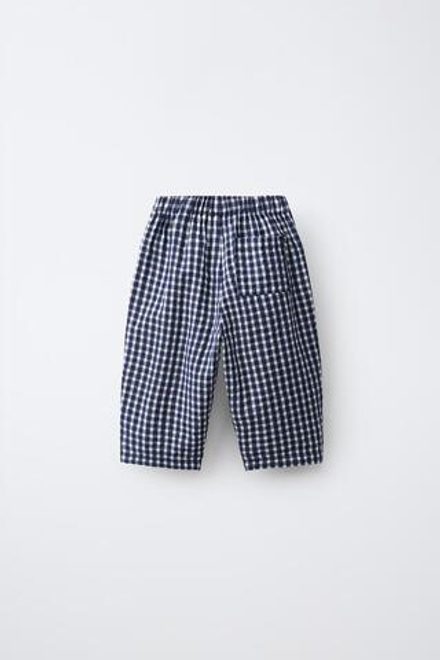 ZARA БРЮКИ БЭГГИ В КЛЕТКУ ВИШИ, МОРСКОЙ СИНИЙ