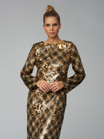 Платье в золотую крупную пайетку с бантом и открытой спиной