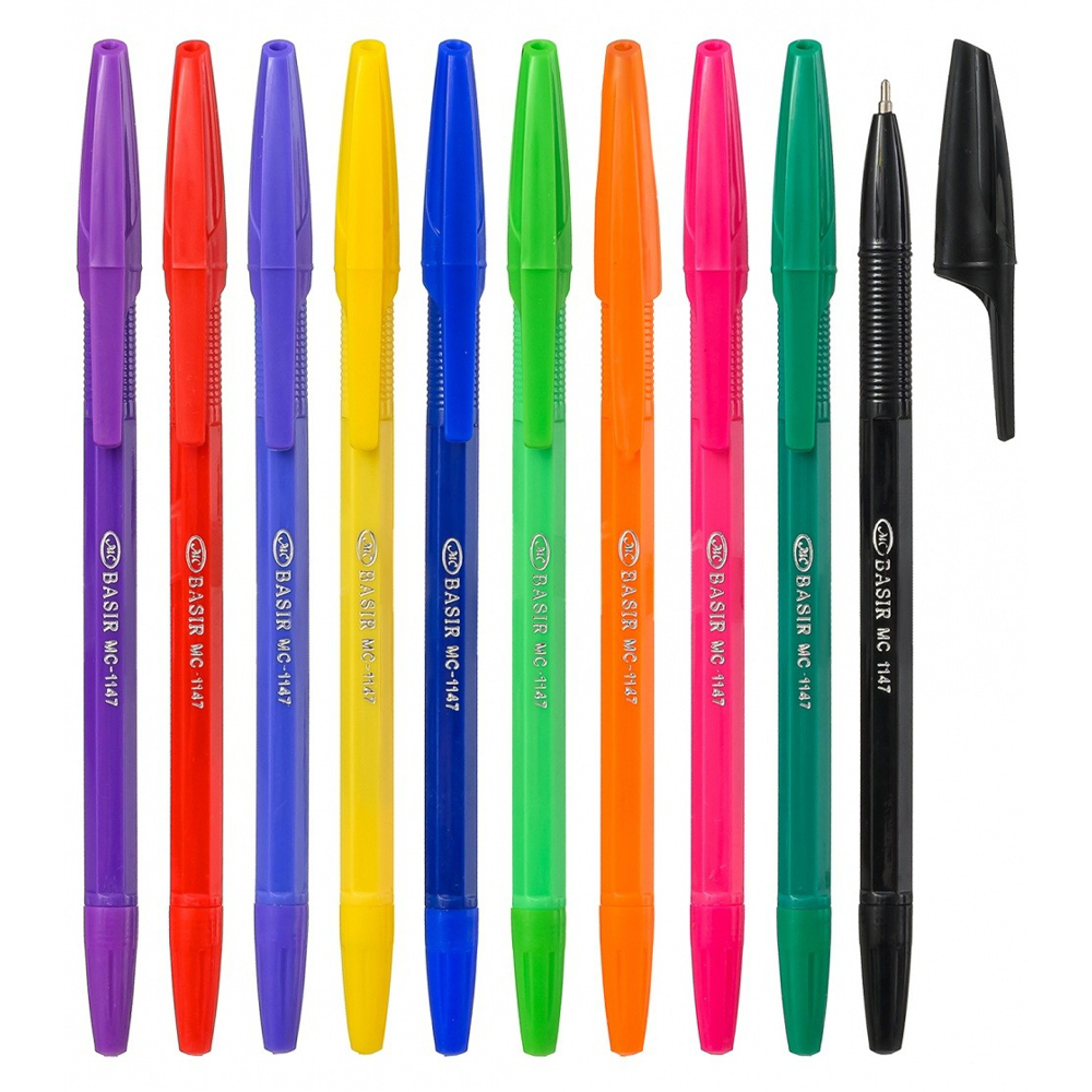 Ручка шариковая, масляная, Basir, цветные чернила, цветной корпус в цвет чернил, набор 10 шт