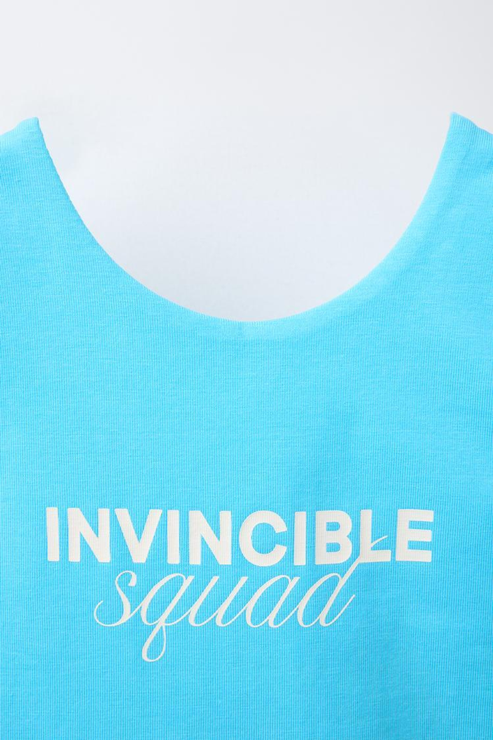 ZARA УКОРОЧЕННЫЙ ТОП С НАДПИСЬЮ, БИРЮЗОВЫЙ