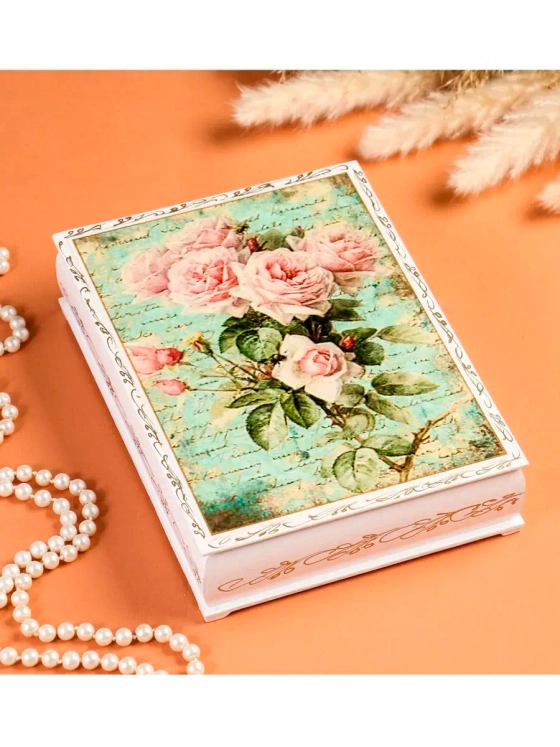 Шкатулка Ветка розы белая лаковая миниатюра