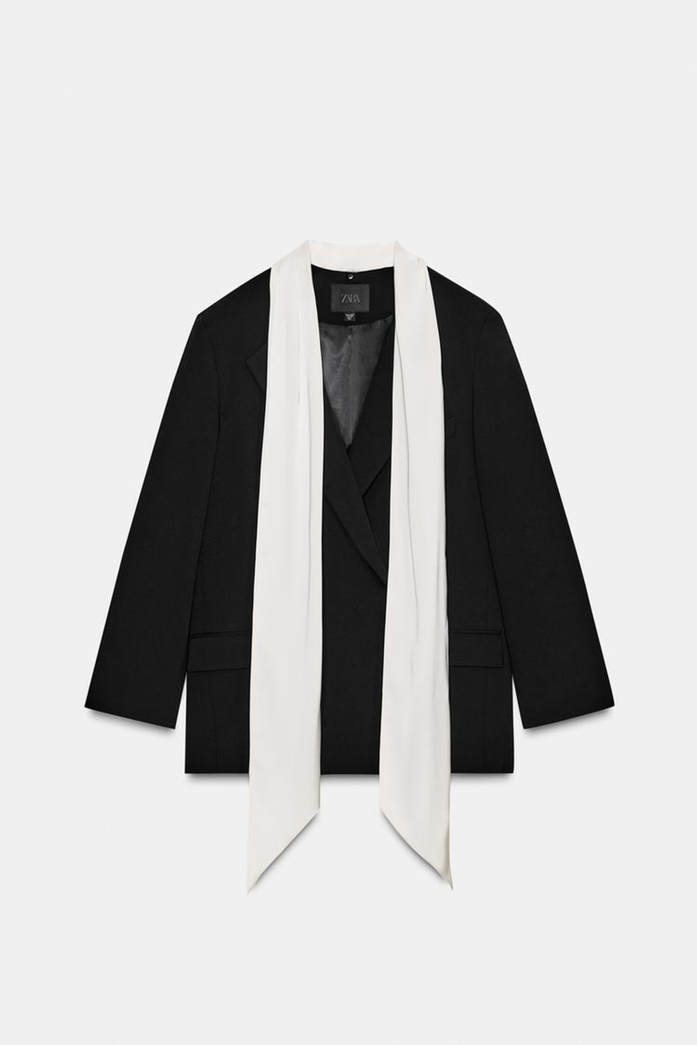 ZARA БЛЕЙЗЕР С КОНТРАСТНЫМ ПЛАТКОМ, ЧЕРНЫЙ