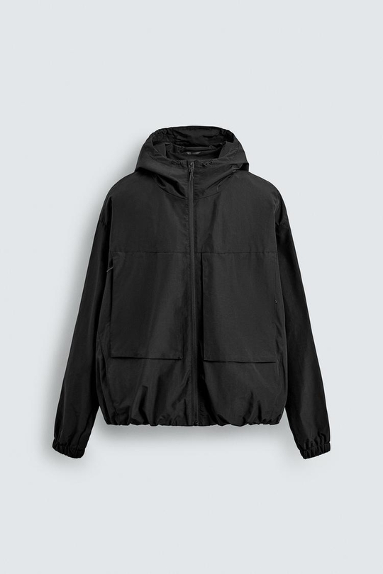 ZARA КУРТКА ИЗ ТЕХНИЧЕСКОЙ ТКАНИ С ФЛИСОМ, ЧЕРНЫЙ