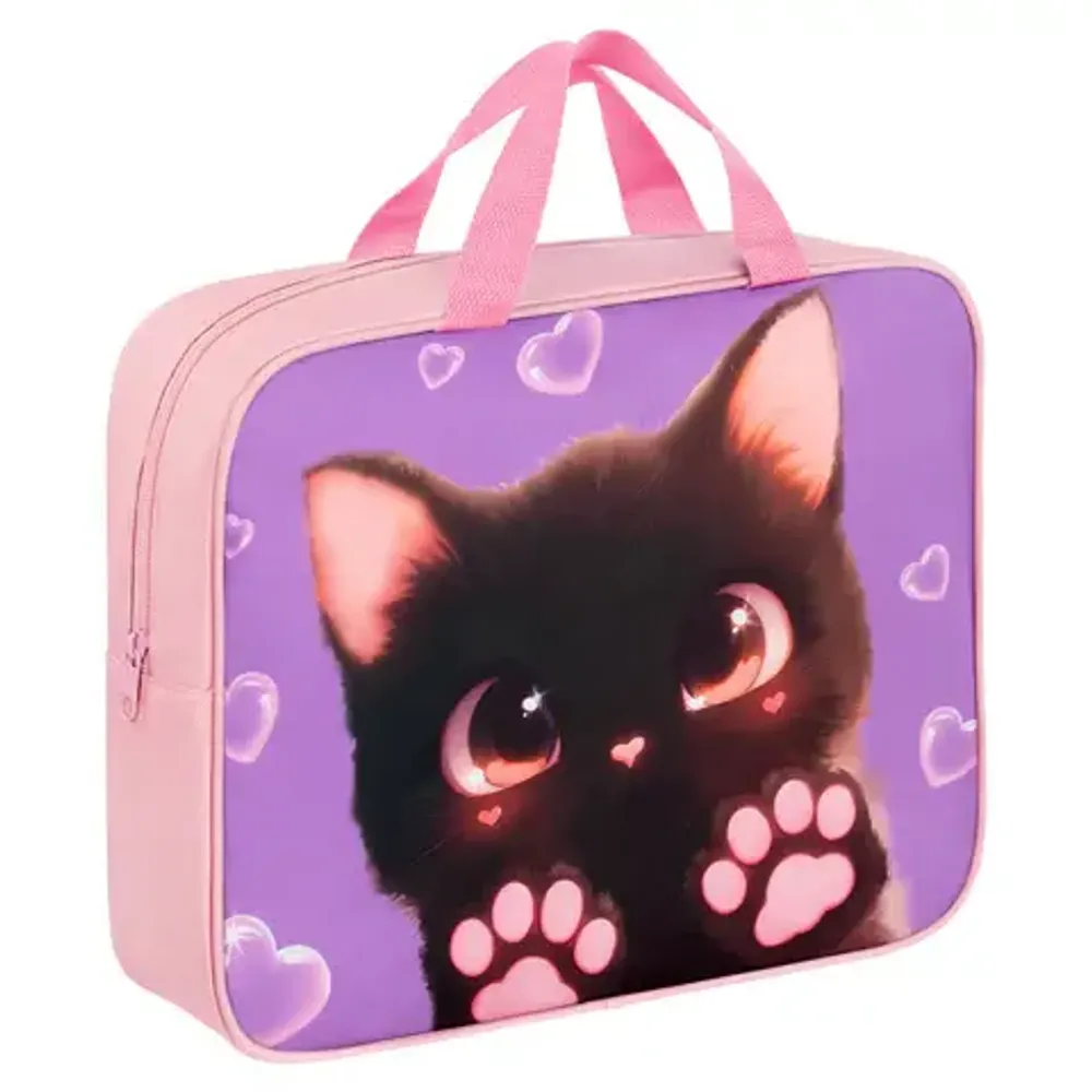 Папка с ручками А4, Brauberg, широкая, Paw prints, ткань, молния