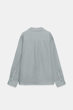 ZARA РУБАШКА ИЗ ЛЬНА С КАРМАНОМ — ZW COLLECTION, ЗЕЛЕНОВАТО-СИНИЙ