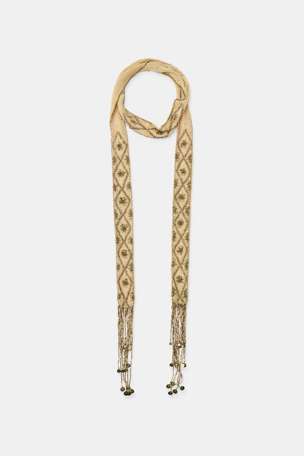 ZARA БАНДАНА С БУСИНАМИ И БАХРОМОЙ, ЗОЛОТИСТЫЙ