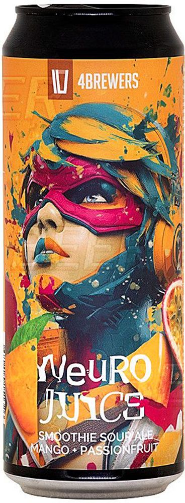 Пиво Четыре пивовара Нейро Джус Манго + Маракуйя / 4BREWERS Neuro Juice Mango + Passionfruit 0.45 - банка