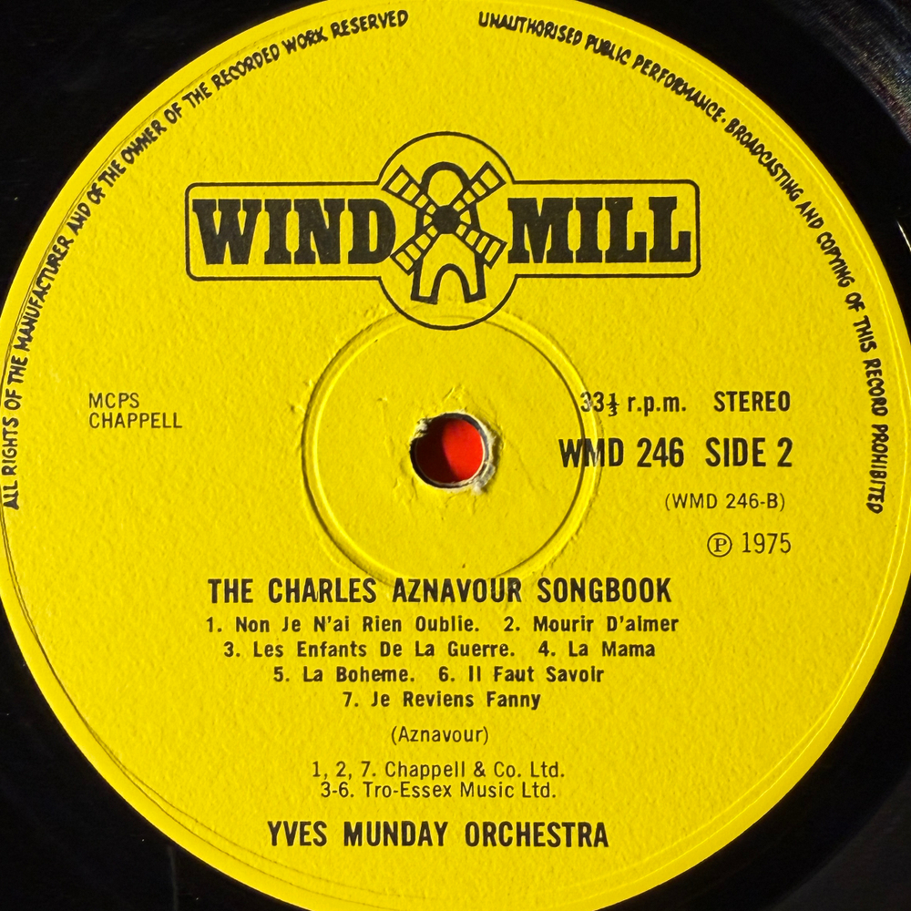 The Yves Munday Orchestra ‎– The Charles Aznavour Songbook (Англия 1975г.) Т