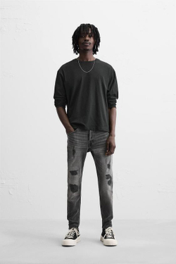 ZARA ДЖИНСЫ SKINNY FIT С РАЗРЕЗАМИ, УГОЛЬНЫЙ