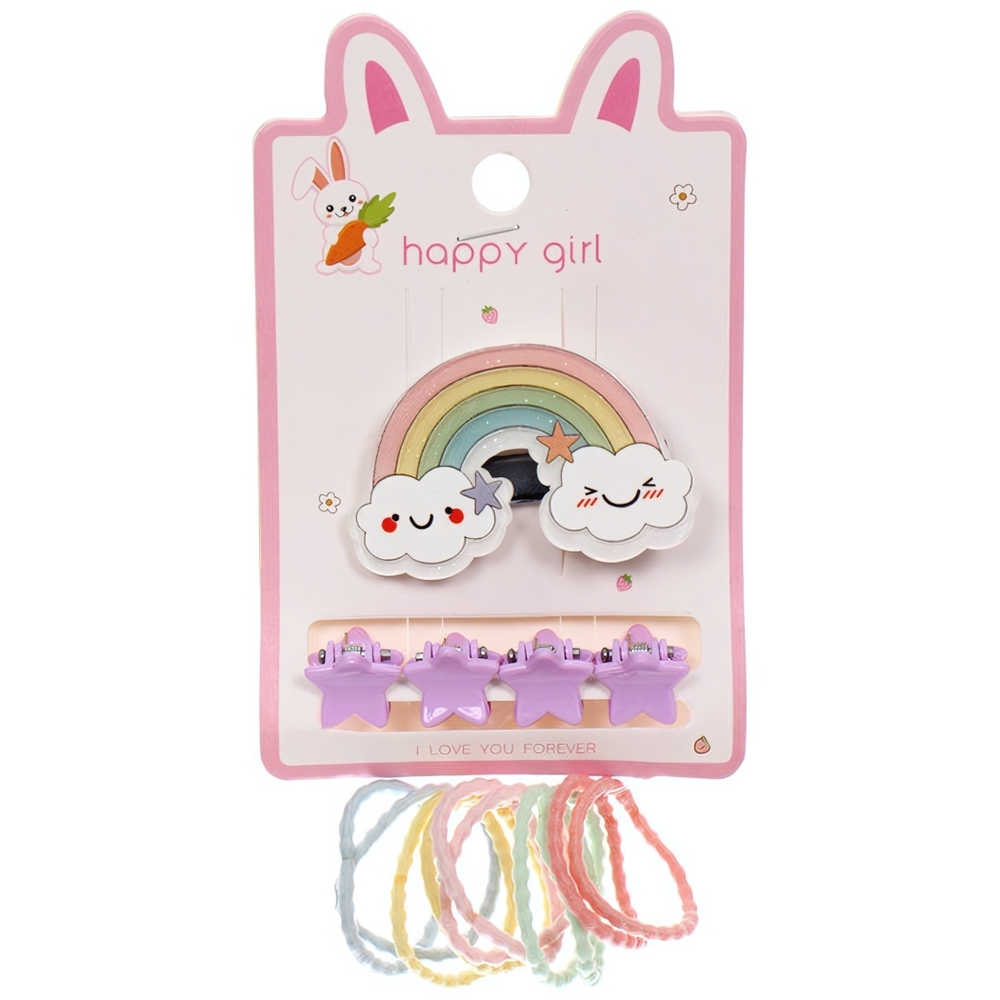 Аксессуары для волос детские «БАМБИ БУМ», Веселая Радуга, 11*7см (4 краба, зажим и 10 резинок)