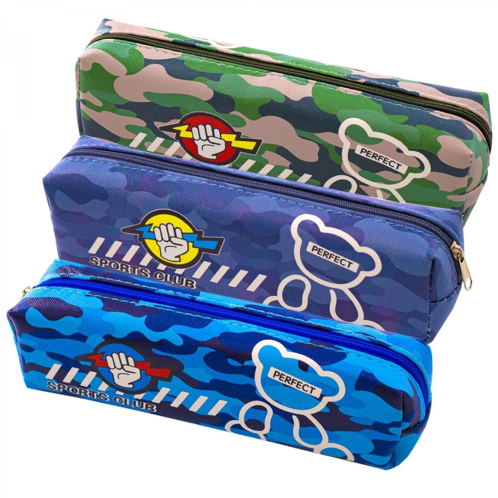 Пенал - косметичка Alingar, ПВХ, молния, 60 х 200 мм, "Sports club" ассорти комуфляж (мишка, надпись PERFECT)