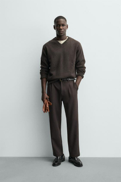 ZARA БРЮКИ STRAIGHT FIT КОМФОРТНОЙ ПОСАДКИ, КОРИЧНЕВЫЙ