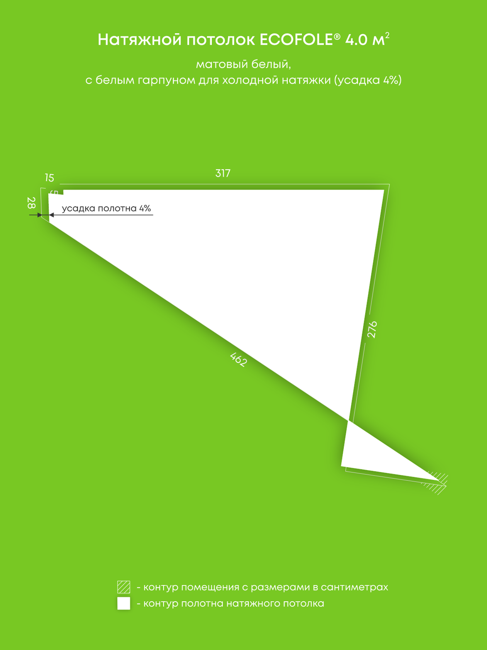 Матовый натяжной потолок 4 м2