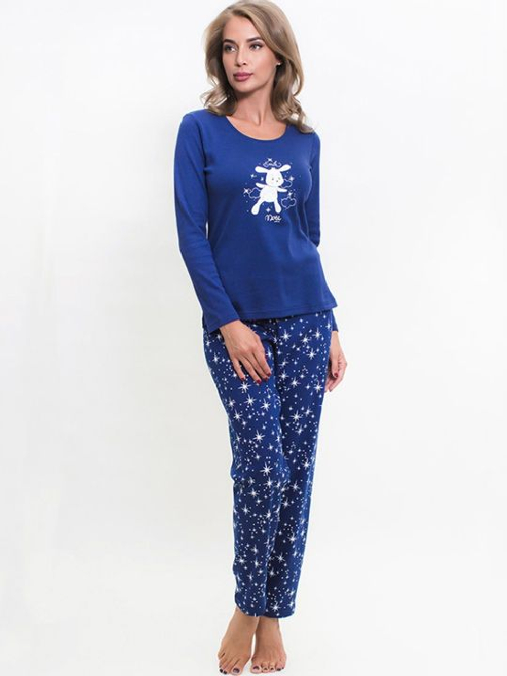Оригинальная женская пижама с принтованными брюками (Размер: M) (Цвет: синий)
