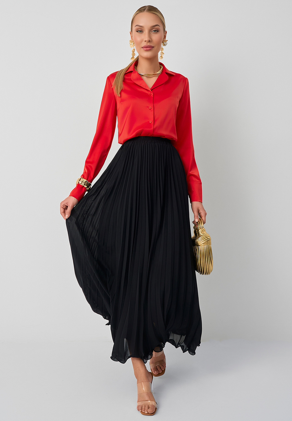 Юбка плиссе макси 100 черная