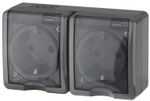 Розетка 2-местная накладная IP54, шторки, 16A-250В, серый Эксперт ЭРА