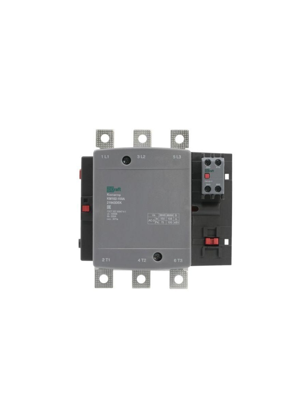 Контактор 150А 220В АС АС3 АС4 1НО+1НЗ КМ-102 DEKraft 21943DEK