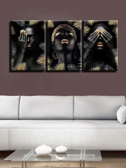 Модульная картина "трио девушек в золоте"