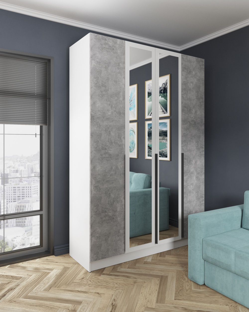 Шкаф Micon Мадрид, распашной, с зеркалом, ЛДСП, белый