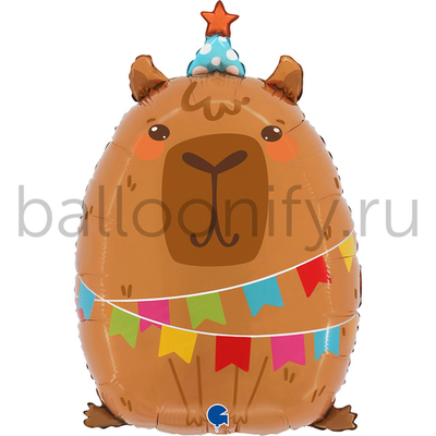 Шар (23''/58 см) Фигура, Капибара на вечеринке, 1 шт. в уп.
