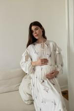 Платье Ася для беременных и кормящих мам, Белый с журавлями