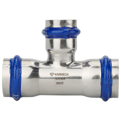 Тройник VARMEGA раструбный Inox Press переходной 28x22x22