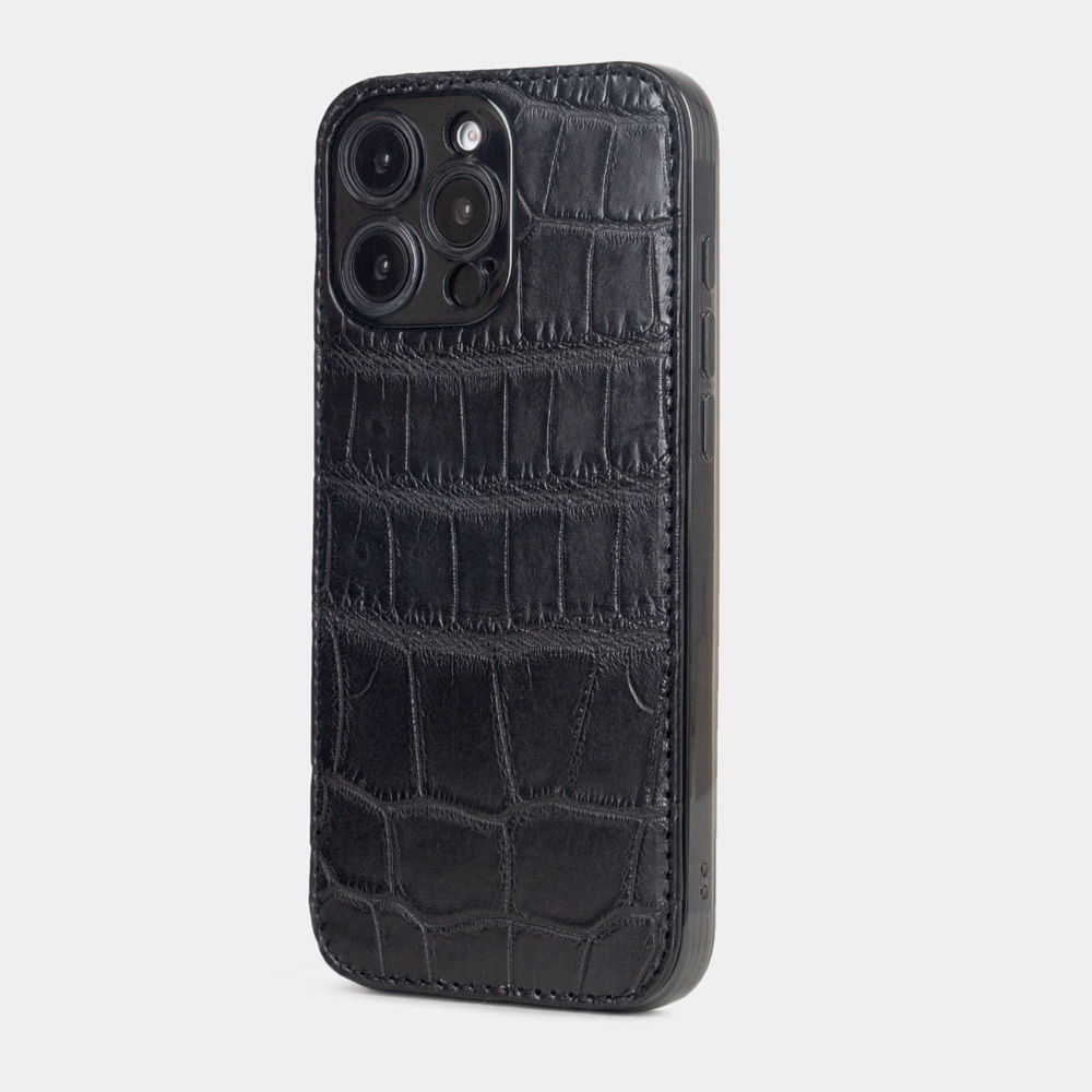 Чехол-накладка кожаная для iPhone 16 Pro Max, аллигатор черного цвета