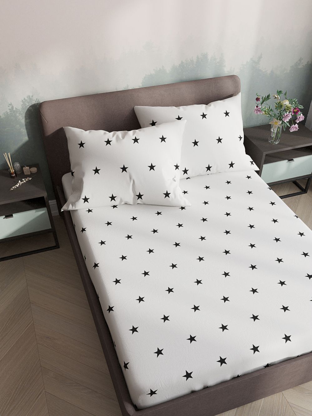 Постельное белье Simple House "Spatial (полисатин)/Spatial (компаньон)" 1,5-сп Наволочка 50х70 см 1 шт Простынь 150х215 см Пододеяльник 145х215 см