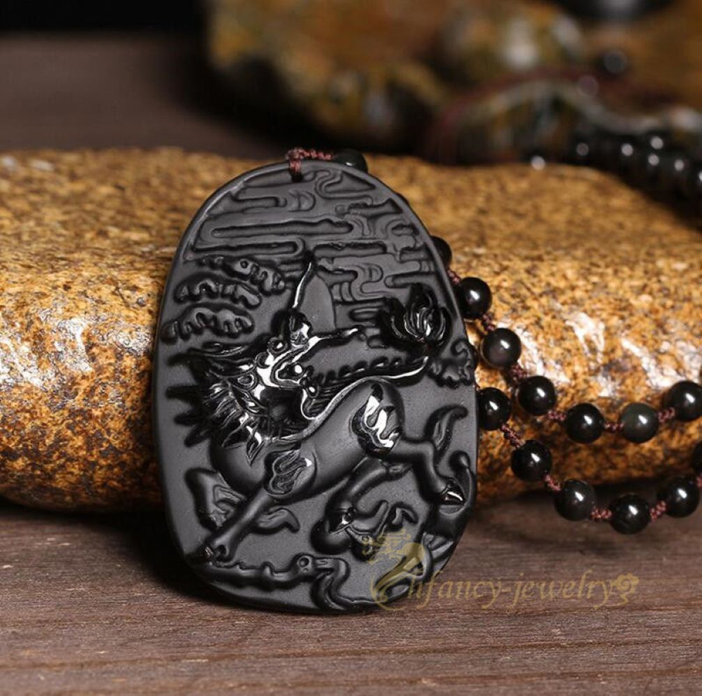 Подвеска Мистический Единорог обсидиан