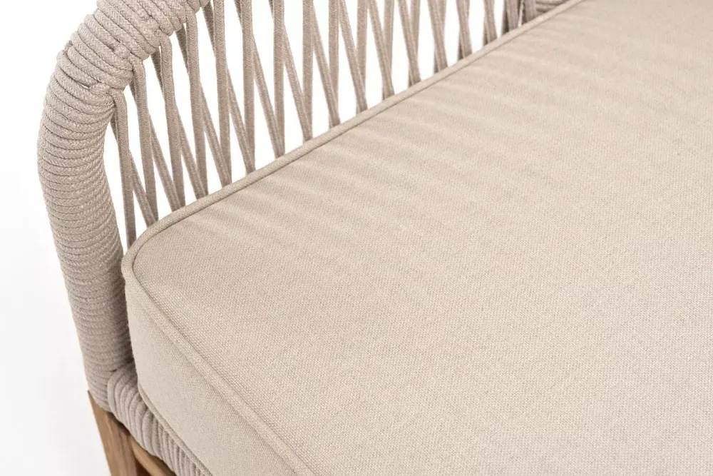 "Канны" диван 2-местный плетеный из роупа, основание дуб, роуп бежевый круглый, ткань бежевая 15052