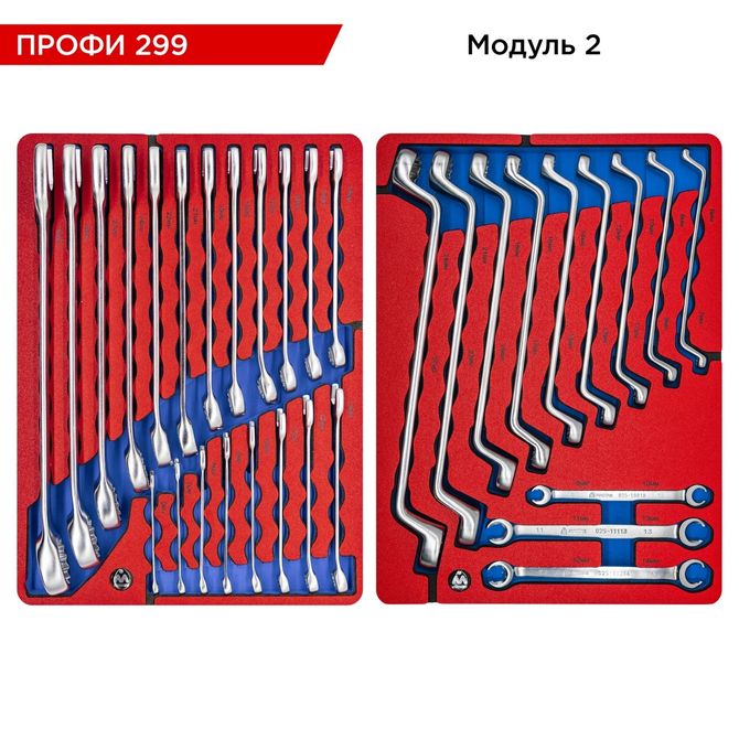 МАСТАК (52-06299R) Набор инструментов 299 предметов, "ПРОФИ 299", в красной тележке