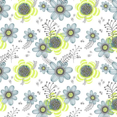 Абстрактные зеленые цветы на белом фоне