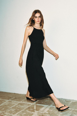 ZARA КОМБИНИРОВАННОЕ ПЛАТЬЕ НА БРЕТЕЛЯХ, ЧЕРНЫЙ