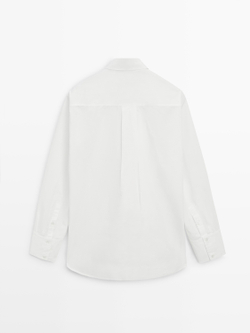 Massimo Dutti Рубашка с большим отложным воротником и вышивкой, белый