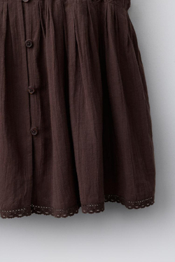 ZARA БЛУЗА С КРУЖЕВОМ И СБОРКАМИ, ТЕМНО-КОРИЧНЕВЫЙ