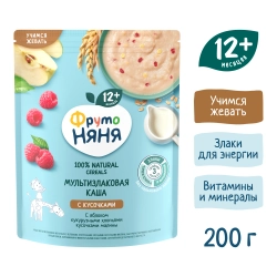 Каша Фрутоняня молочная с яблоком, кукурузными хлопьями и кусочками малины, 200 г, с 12 месяцев
