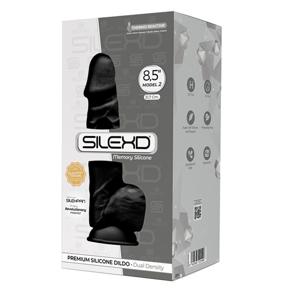 Черный фаллоимитатор 21,7см на присоске с мошенкой SilexD Premium Silicone Dildo 8,5" Model 2