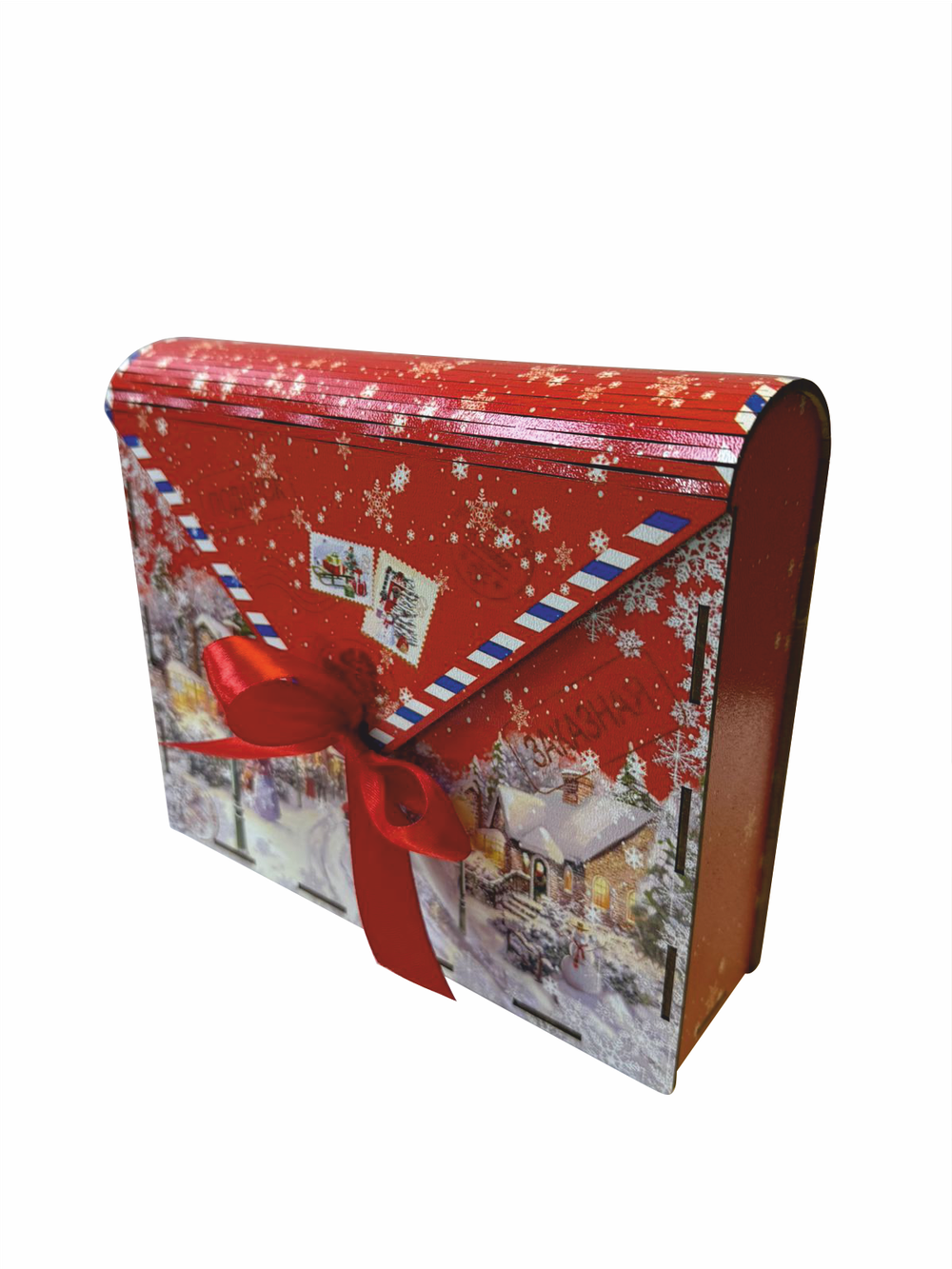 Деревянная Новогодняя упаковка,Конверт красный