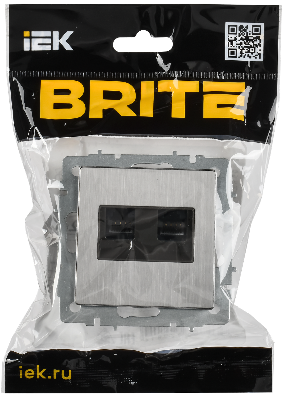 BRITE Розетка компьютерная двойная RJ45 кат.6 РК11-2-БрГН металл хром/никель IEK