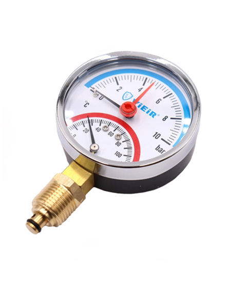 ViEiR Термоманометр 1/2", вертикальный (80 мм/10 бар) (YE10)