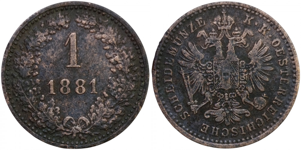 Австрия 1 крейцер, 1858 - 1881 Герб VF