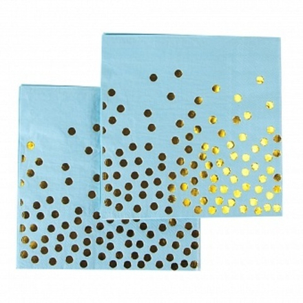 Салфетки Золотое конфетти Голубой/Золото Металлик 33*33 см. 12 шт.